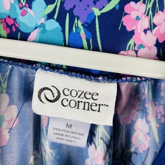Cozee Corner Size Medium Floral Print Nightgown Sleep Dress Navy Blue - Picture 4 of 5
